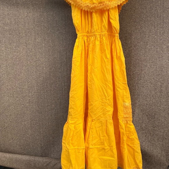 Vintage yellow embroidered dress Mexican American off shoulder boho Sz L - Picture 12 of 15